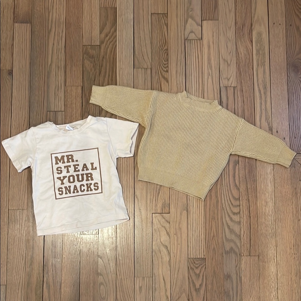 Cream and Tan Short Sleeve Tees with Graphic Print